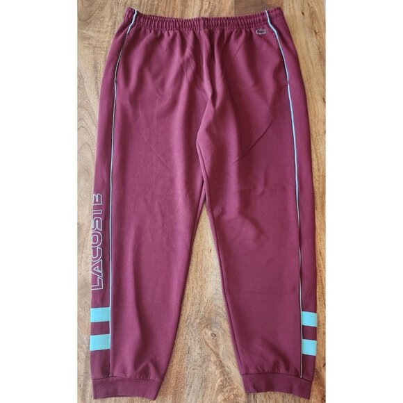Lacoste Sweatpants Mens 2XL Burgundy Regular Fit Joggers Rubber Croc Logo Piping - Picture 1 of 16